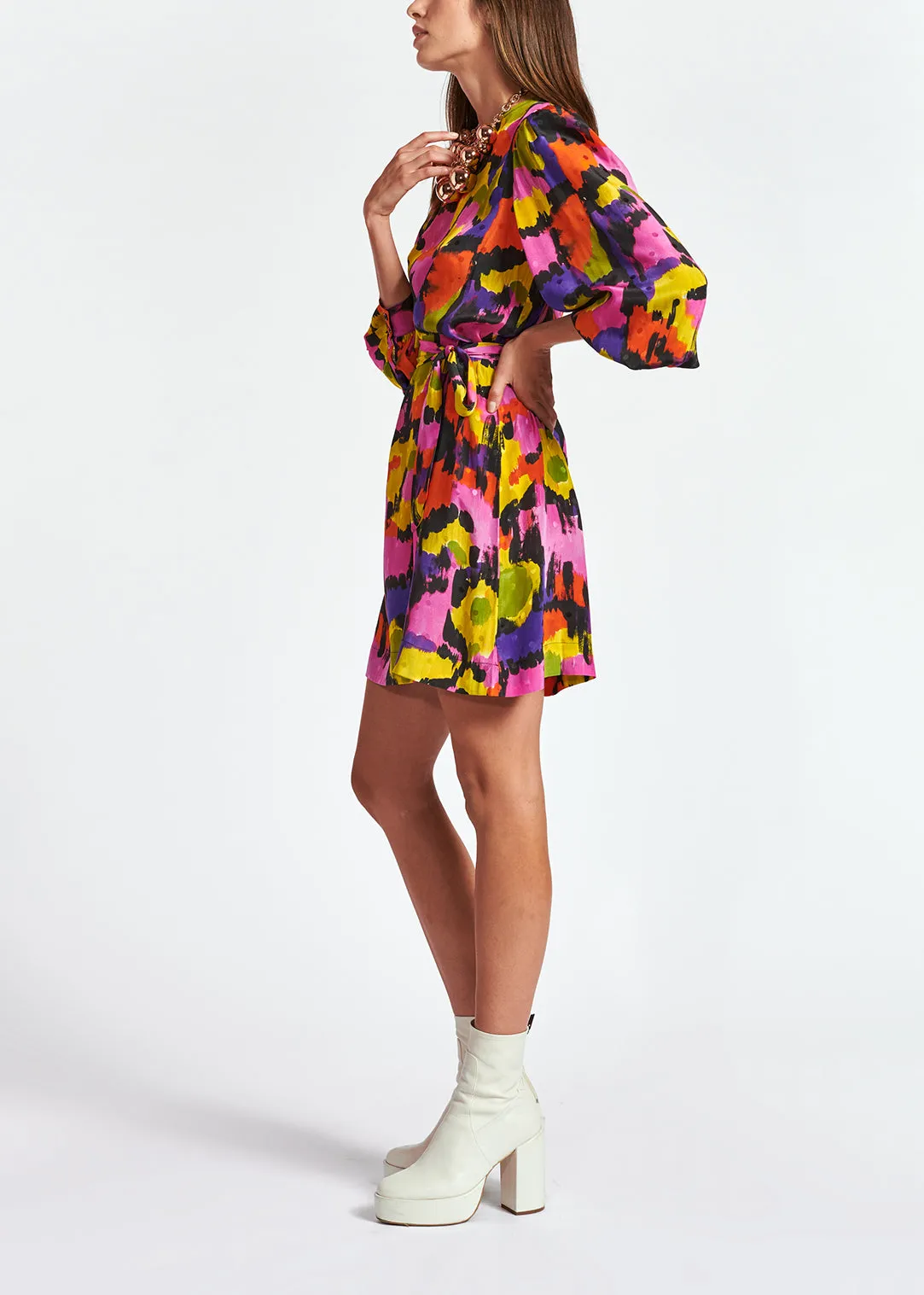 Colorful silk jacquard mini dress