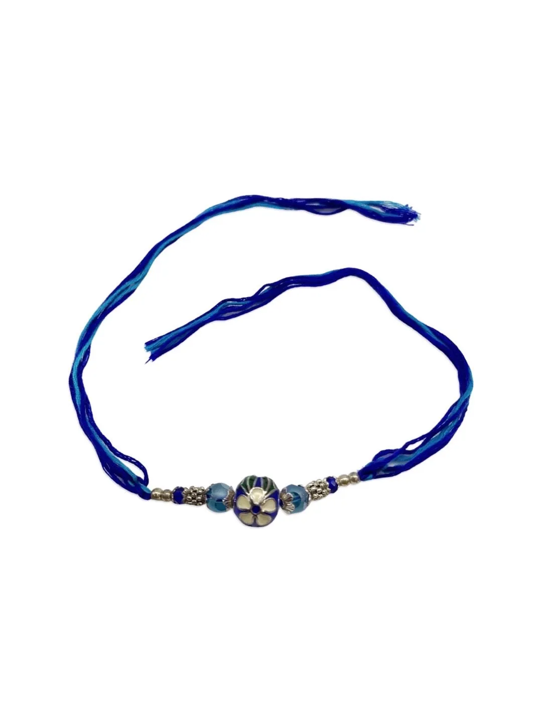 (Combo of 3) Designer Rakhi Meenakari Blue/Navy Blue/Orange Kundan Bead With multicolour Thread Rakhi