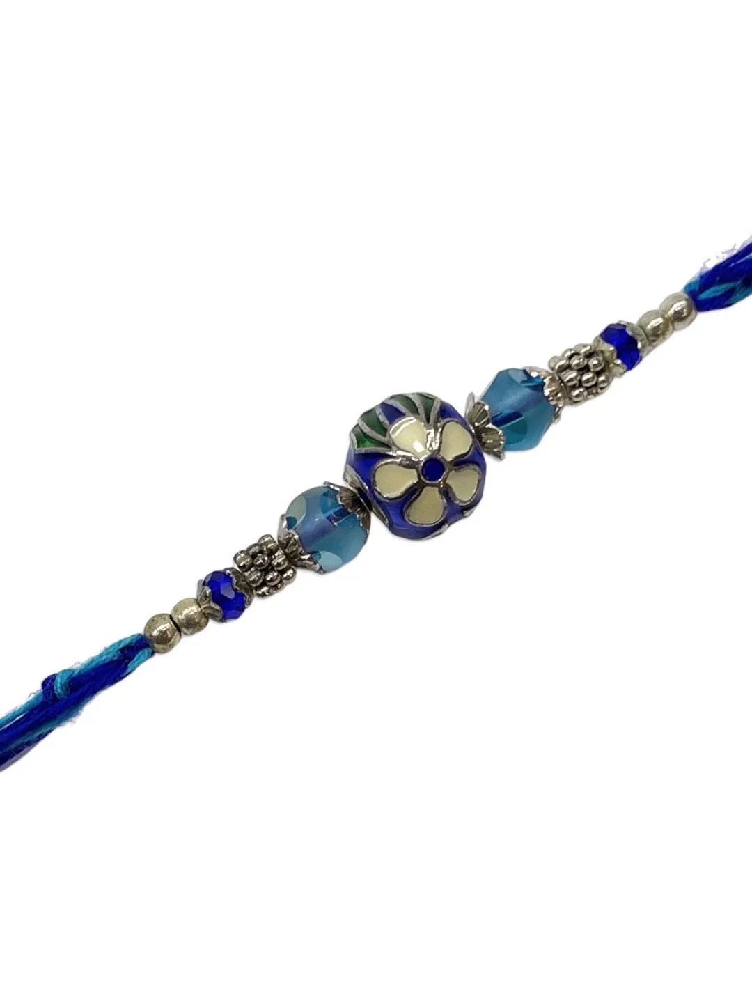 (Combo of 3) Designer Rakhi Meenakari Blue/Navy Blue/Orange Kundan Bead With multicolour Thread Rakhi