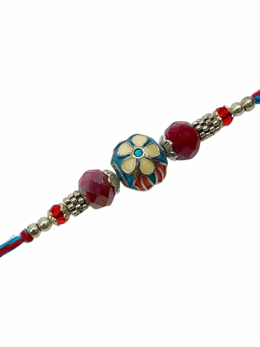 (Combo of 3) Designer Rakhi Meenakari Blue/Navy Blue/Orange Kundan Bead With multicolour Thread Rakhi
