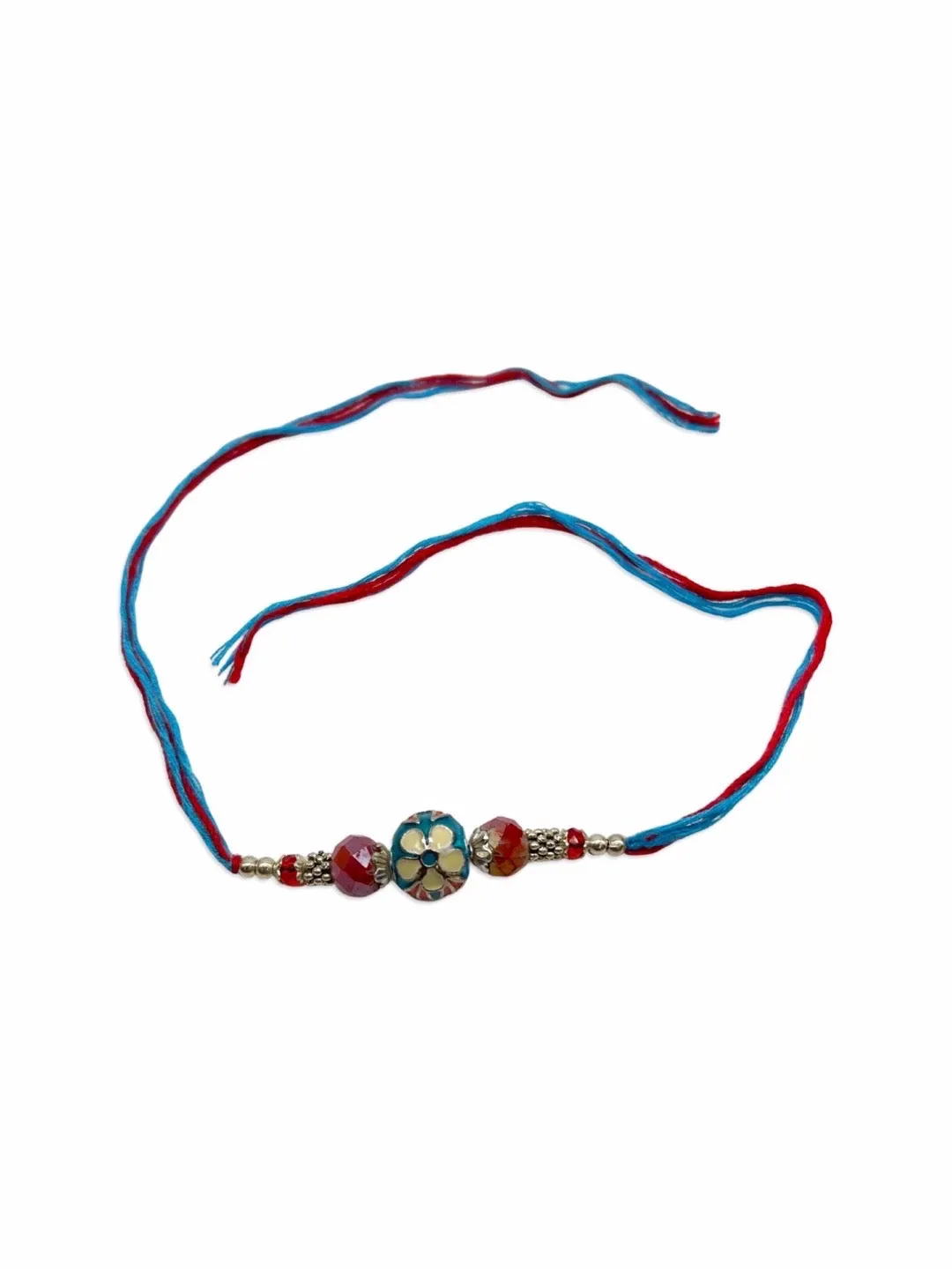 (Combo of 3) Designer Rakhi Meenakari Blue/Navy Blue/Orange Kundan Bead With multicolour Thread Rakhi