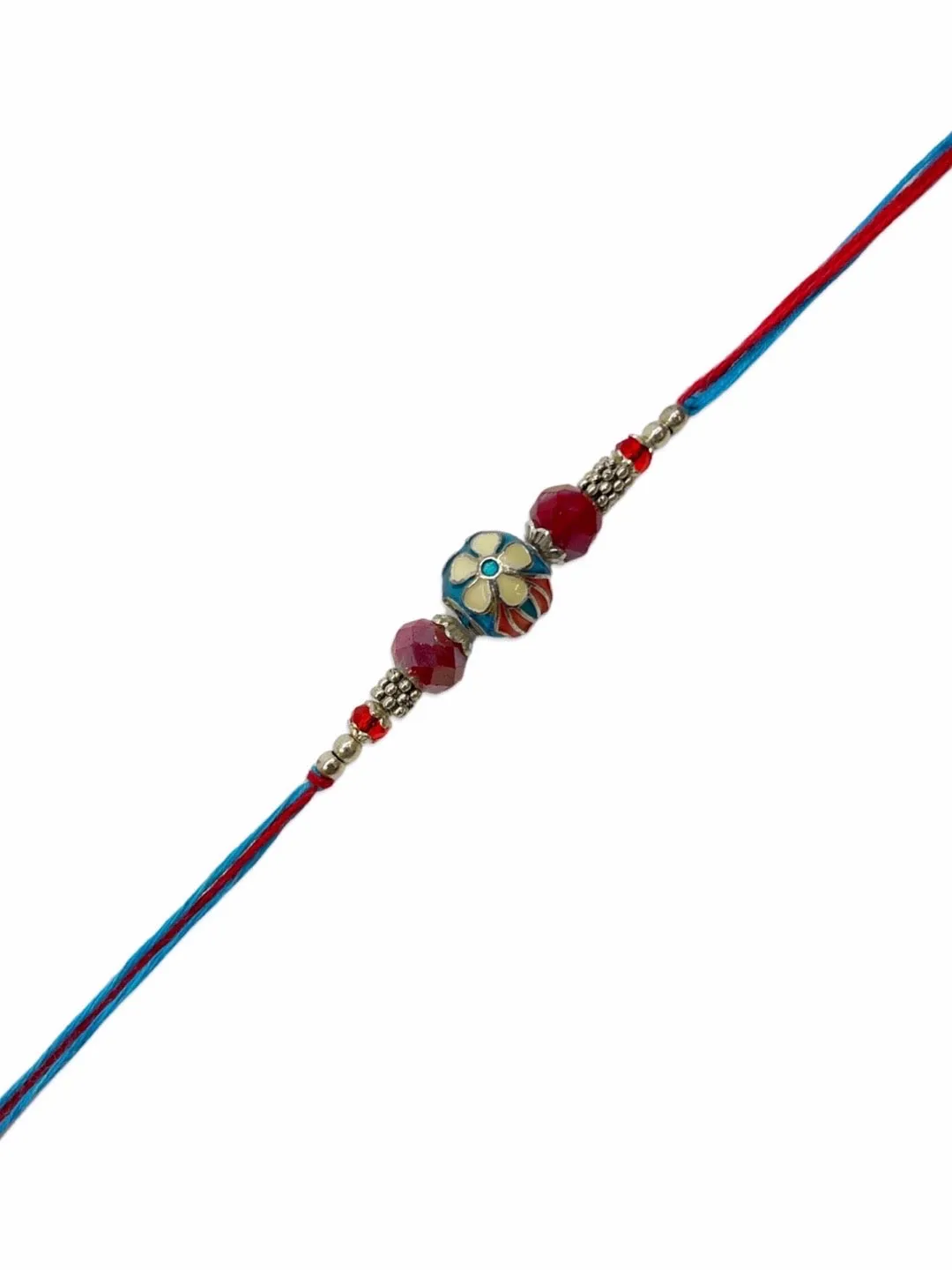 (Combo of 3) Designer Rakhi Meenakari Blue/Navy Blue/Orange Kundan Bead With multicolour Thread Rakhi