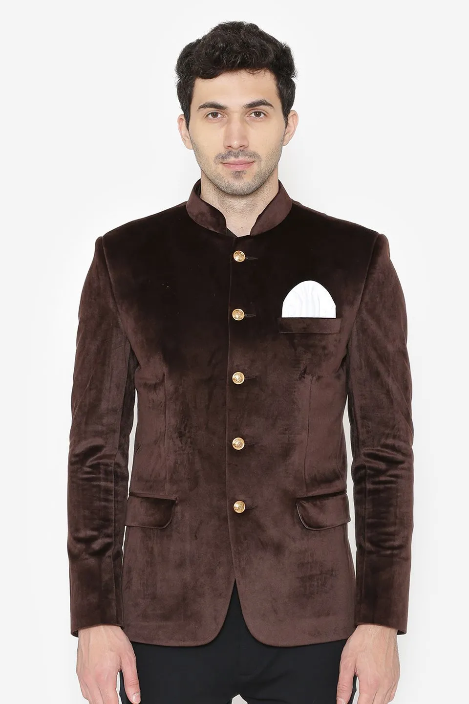 Cotton Velvet Brown Bandhgala
