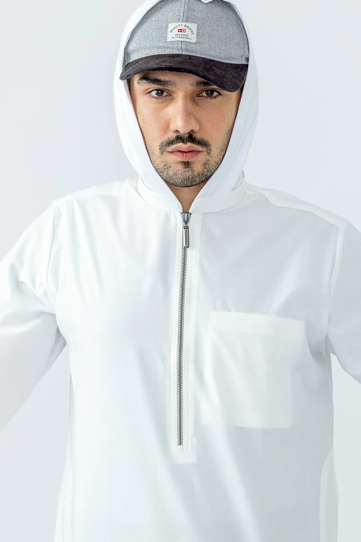 Cream Urban Kids Hooded Thobe