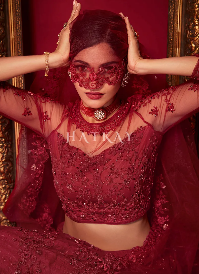 Crimson Red Embroidery Lehenga Choli