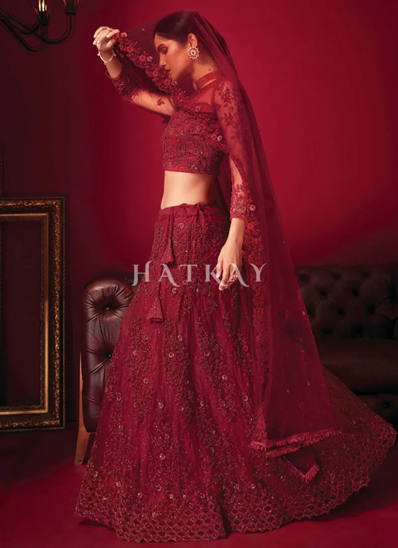 Crimson Red Embroidery Lehenga Choli