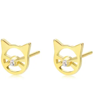 Dainty Cat Stud Earrings [. 925 Sterling Silver] - 18k Gold Plated