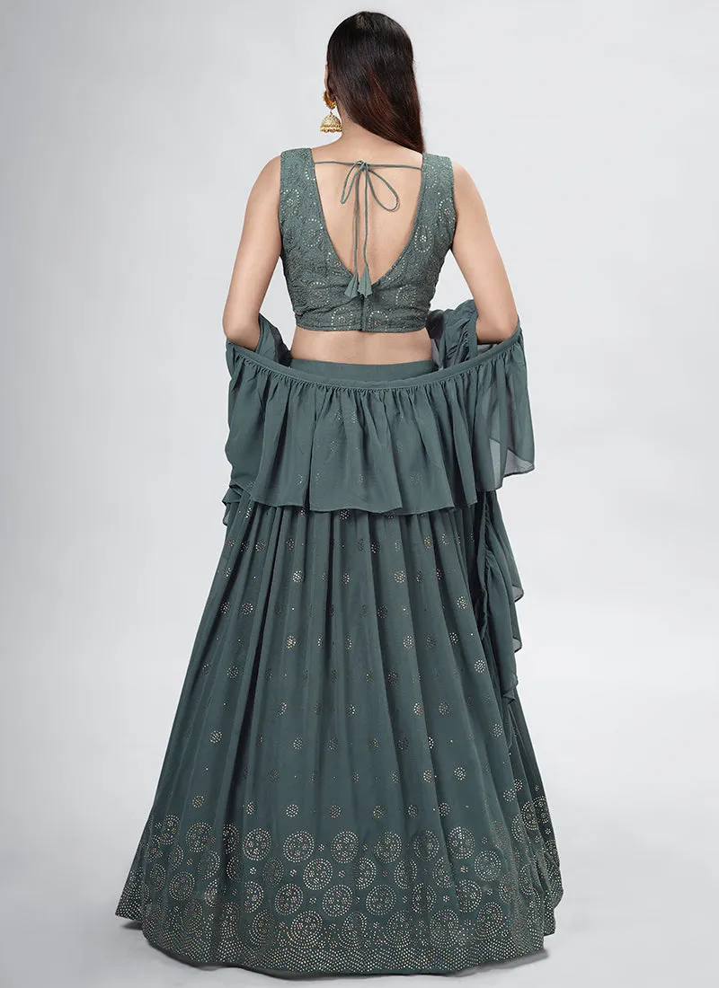 Dark Green Embroidery Festive Lehenga Choli