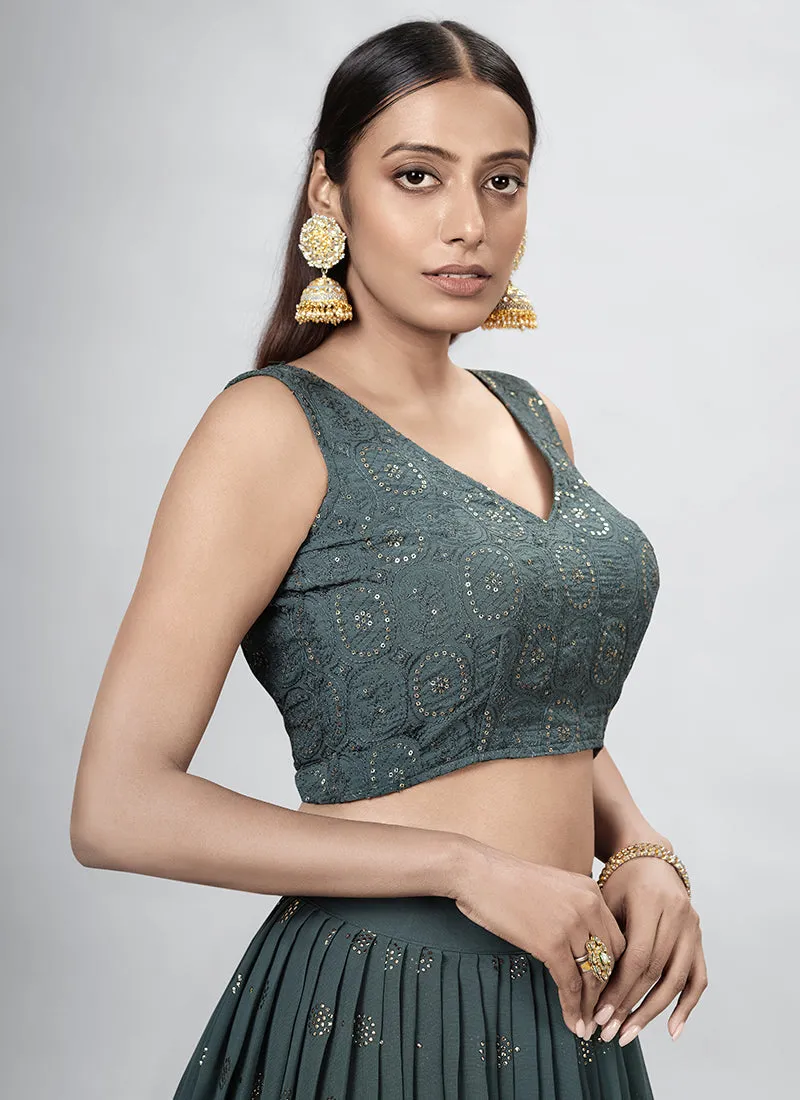Dark Green Embroidery Festive Lehenga Choli