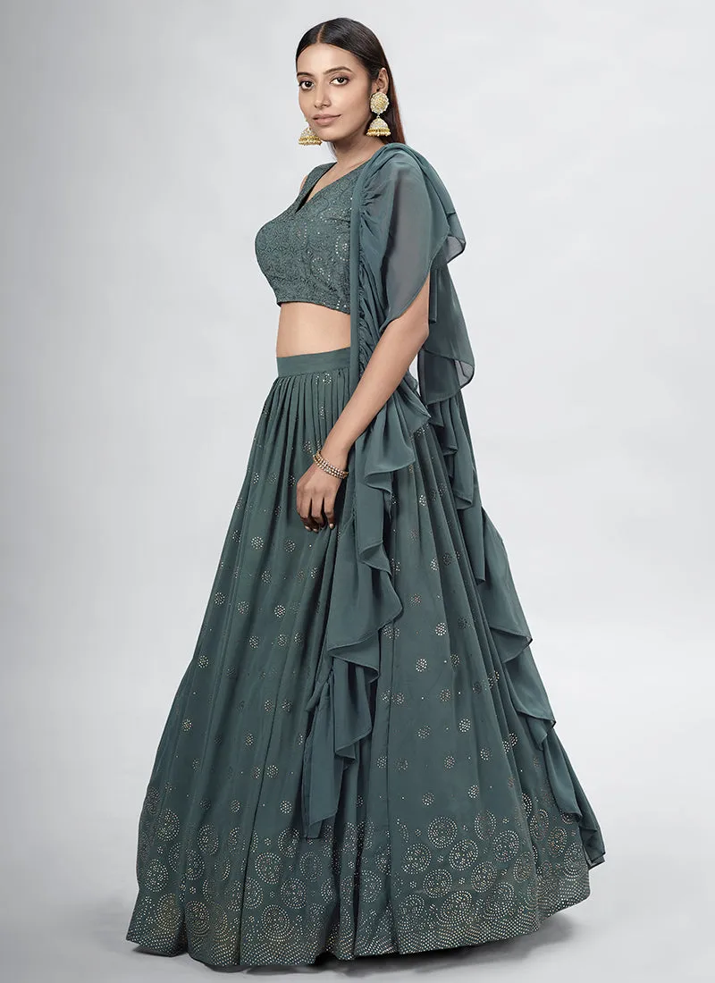 Dark Green Embroidery Festive Lehenga Choli