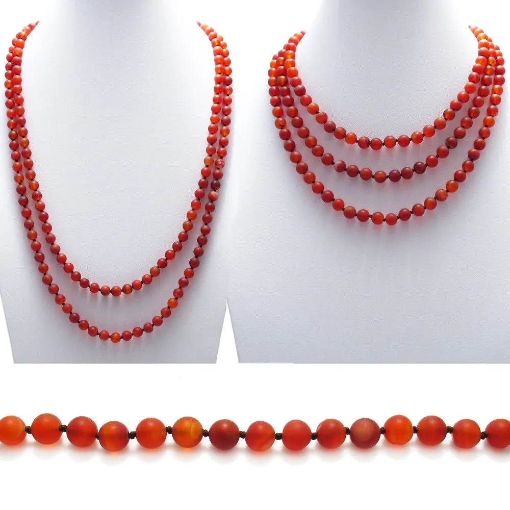 Dazzling Genuine Red Carnelian 60" Bead Necklace with 9mm Beads.