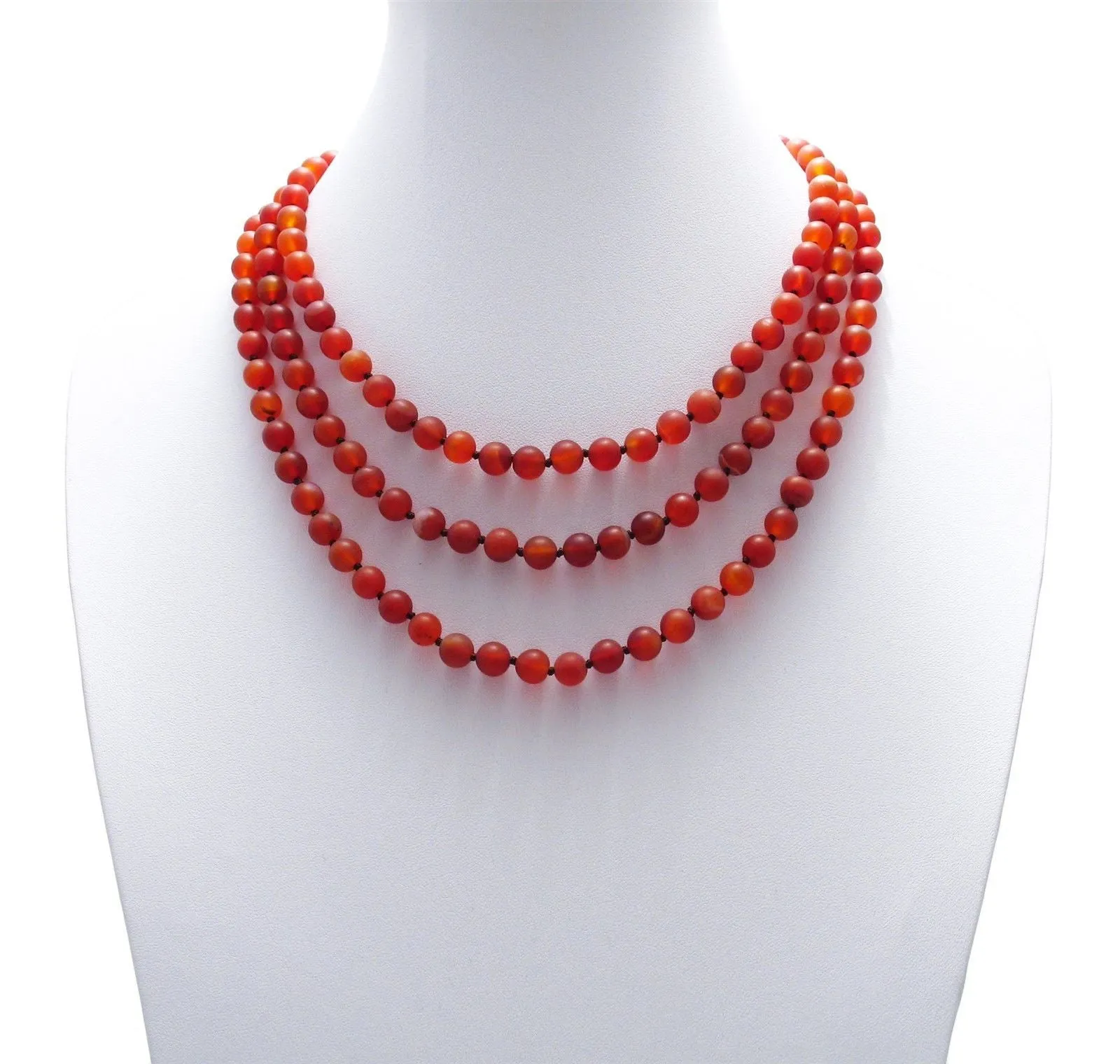 Dazzling Genuine Red Carnelian 60" Bead Necklace with 9mm Beads.