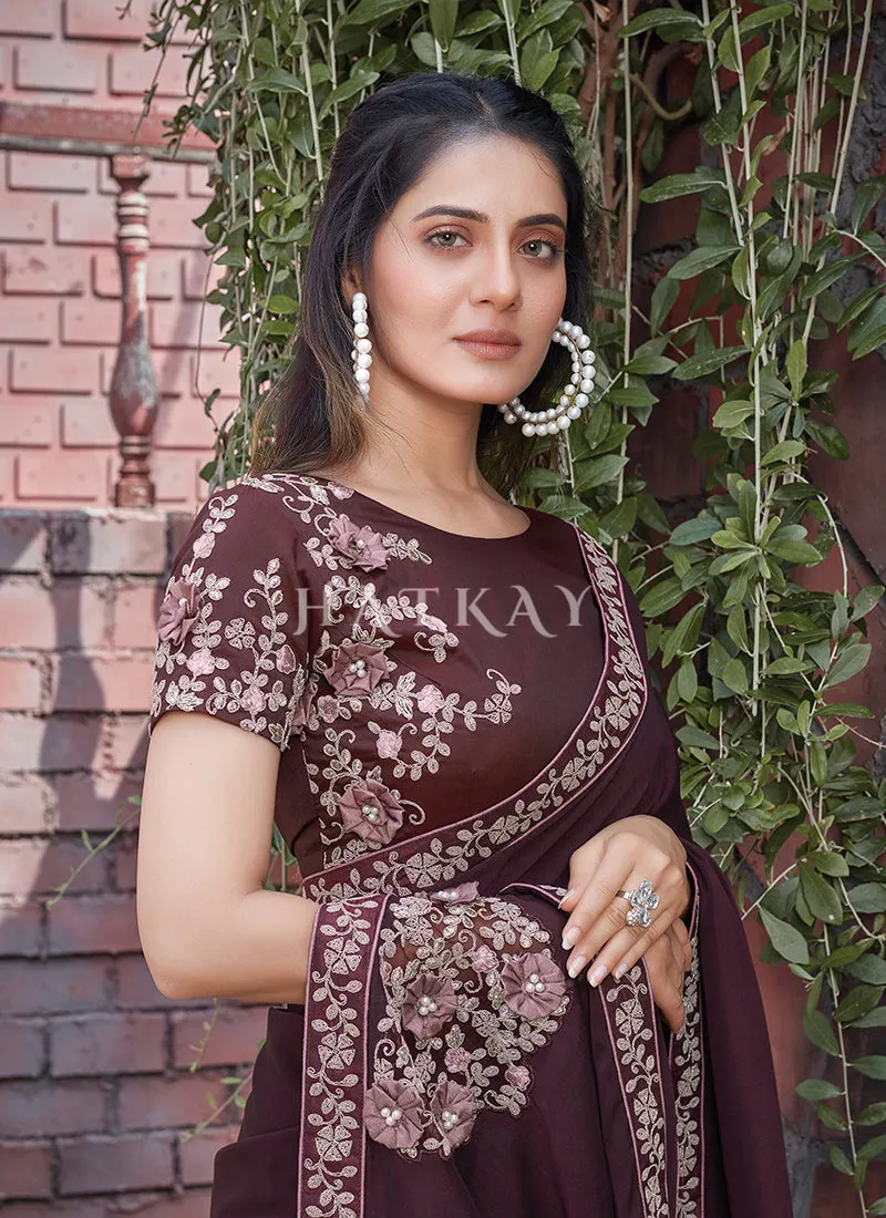 Deep Wine Appliqué Silk Saree