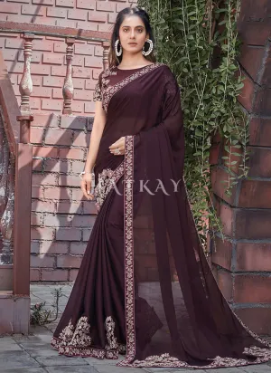 Deep Wine Appliqué Silk Saree