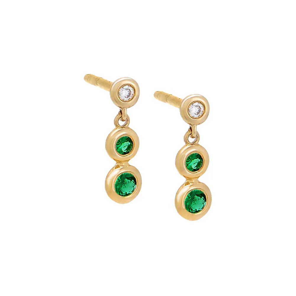 Diamond & Emerald Bezel Shaker Stud Earring 14K