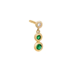 Diamond & Emerald Bezel Shaker Stud Earring 14K