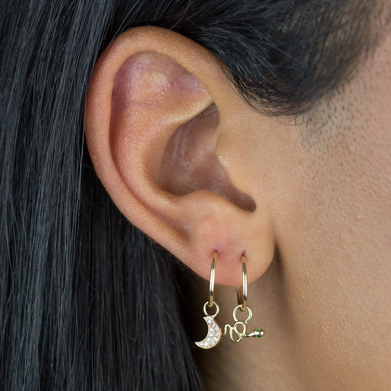 Diamond Snake Charm Huggie Earring 14K