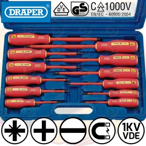 DRAPER 12PCS VDE SCREWDRIVER SET ( SLOTTED - PHILLIPS - POZIDRIVE )