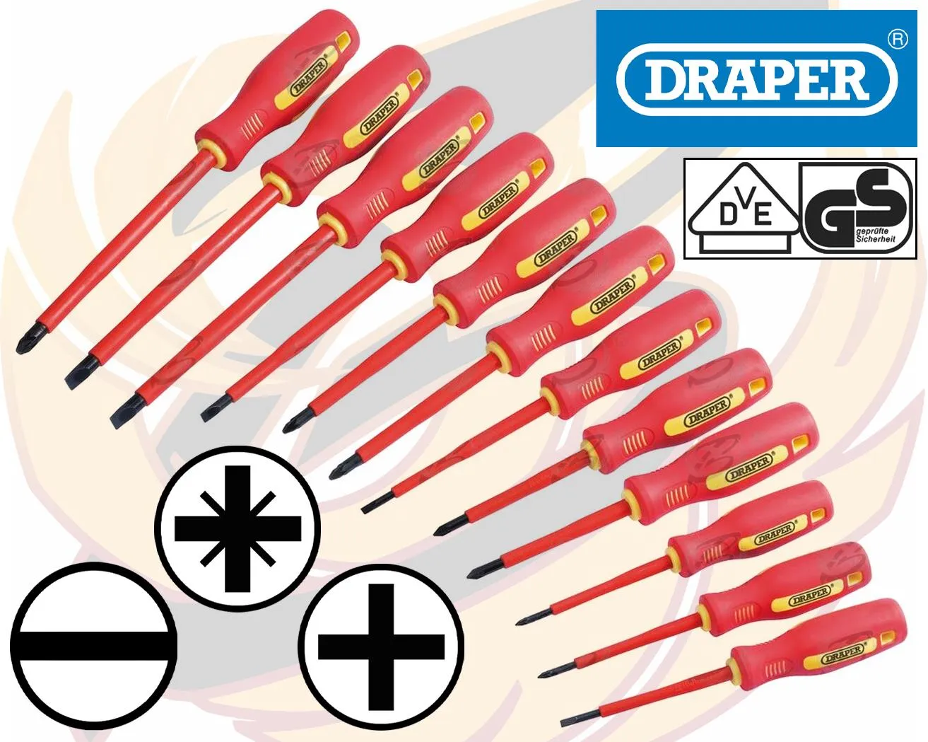 DRAPER 12PCS VDE SCREWDRIVER SET ( SLOTTED - PHILLIPS - POZIDRIVE )