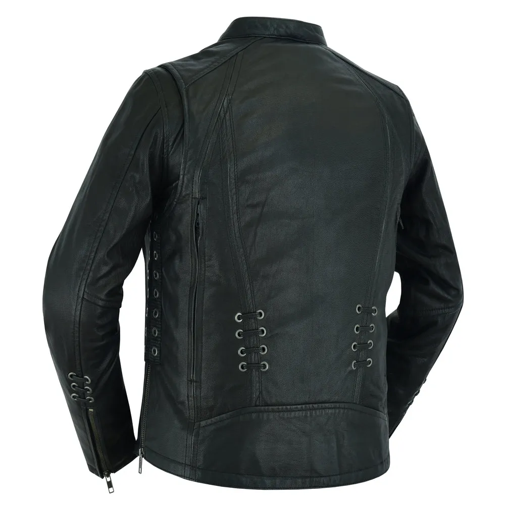 DS Women's Stylish Jacket with Grommet and Lacing Accents