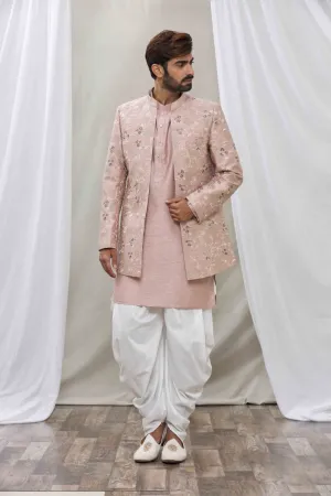 Dusty Pink raw silk short open jacket set
