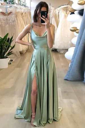 Dusty Sage Spaghetti Straps Simple Evening Dress Long Prom Dresses