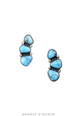 Earrings, Drop, Turquoise, Golden Hills Mine, Triple Stone Drops, Hallmark, Contemporary, 1869