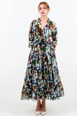 Eden Dress Crew Neck 3/4 Sleeve with Hamilton Belt Maxi Length Linen (Minty Monkey)