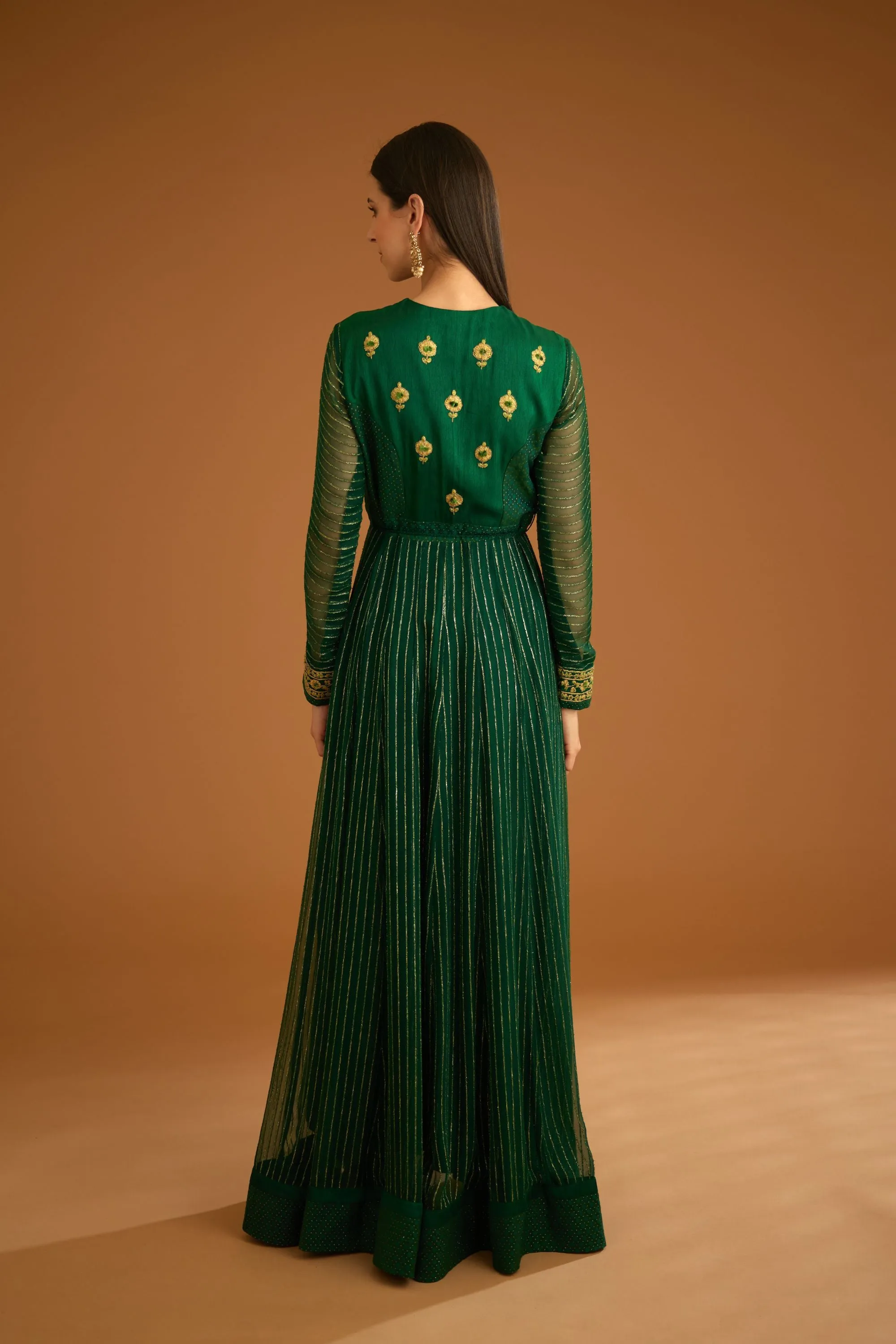 Emerald green embroidered anarkali set