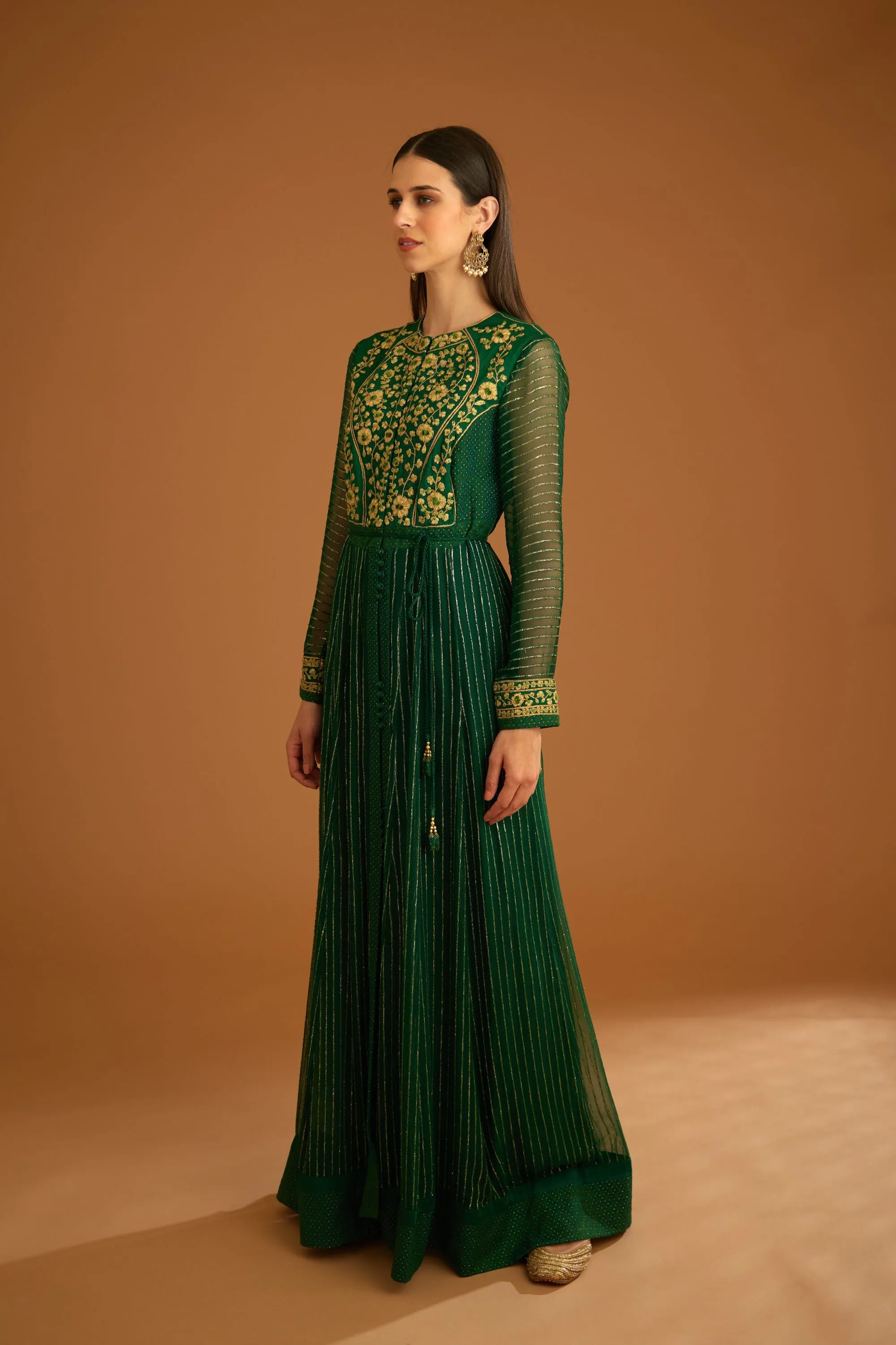 Emerald green embroidered anarkali set