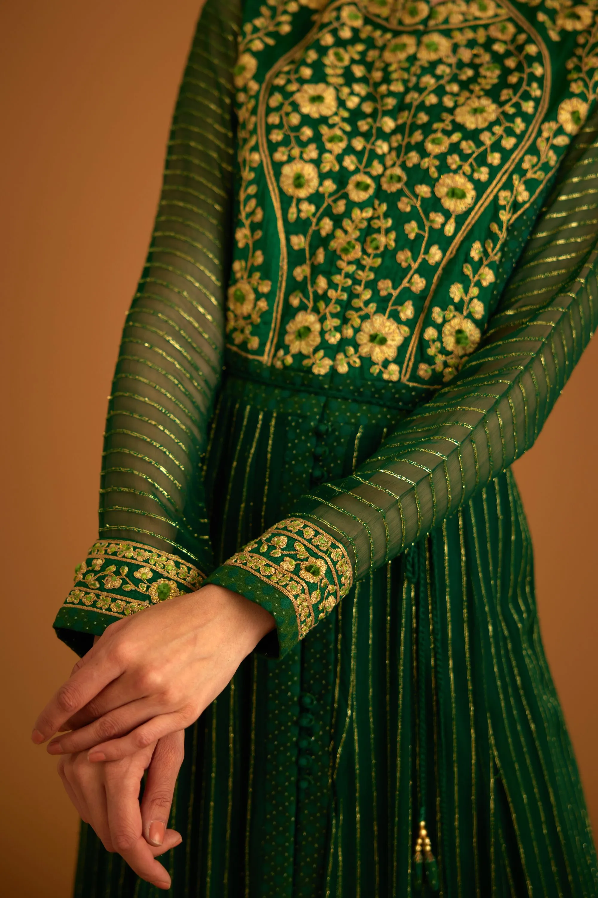 Emerald green embroidered anarkali set