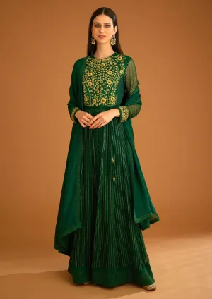 Emerald green embroidered anarkali set
