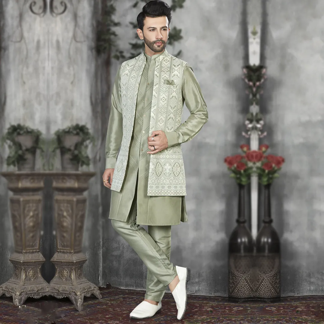 Enchantment Green Indowestern  for Men