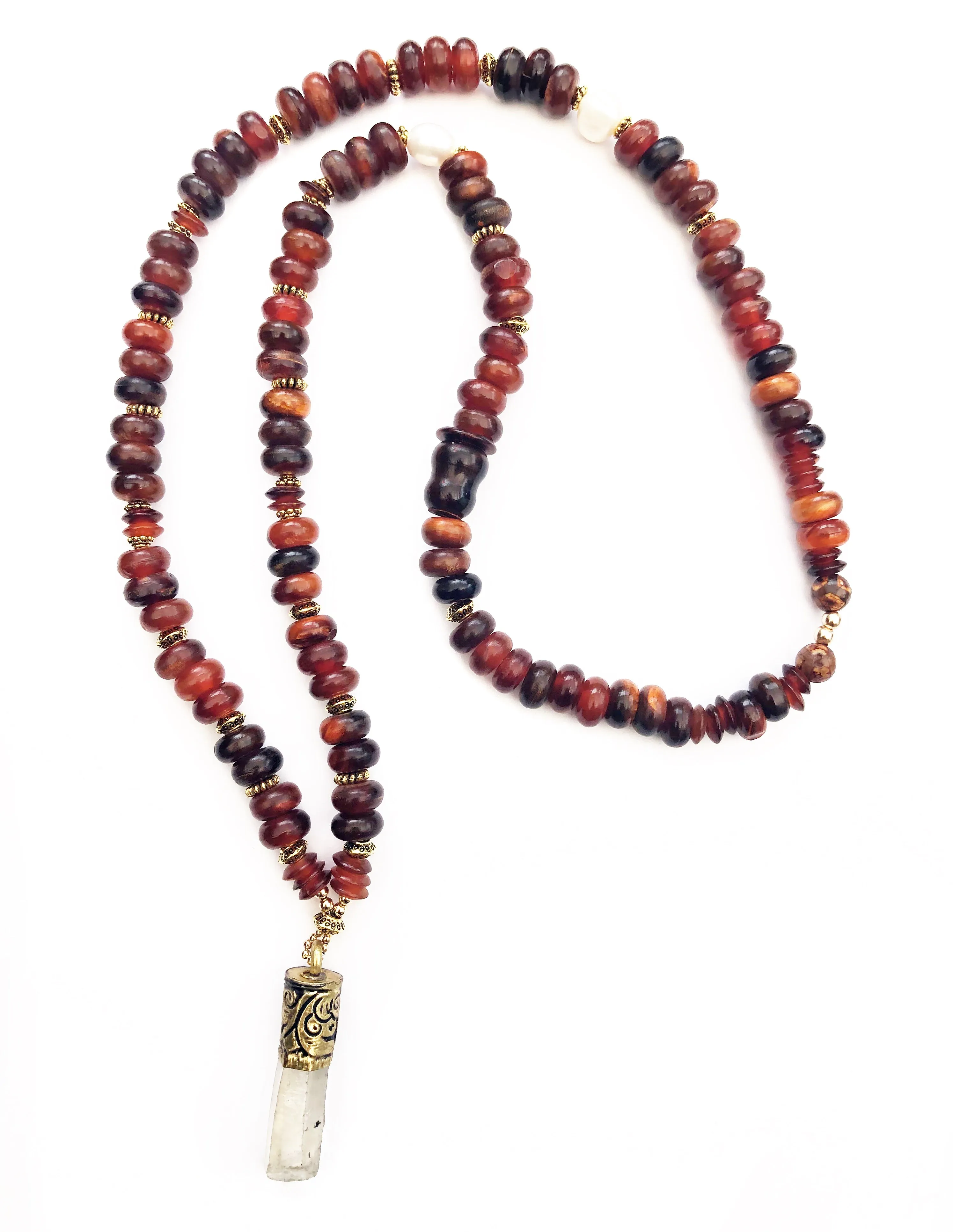 Energetic Quartz & Red Mala Statement Necklace