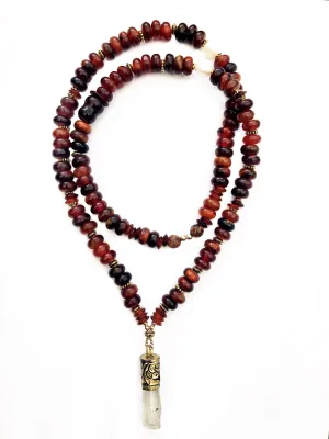 Energetic Quartz & Red Mala Statement Necklace