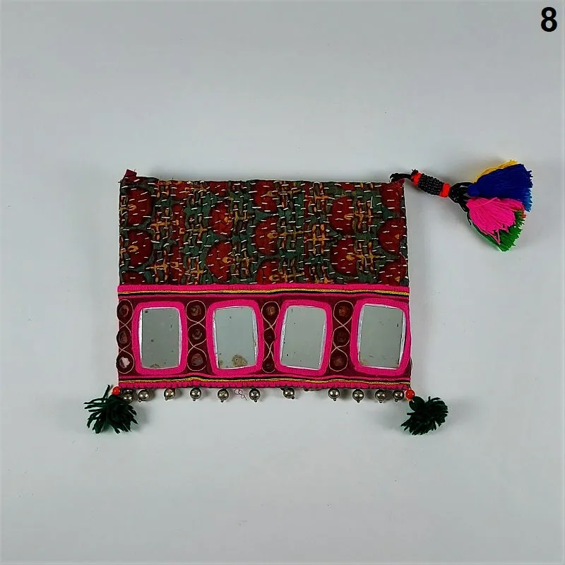 Exquisite Banjara clutch bags with Indian mirrorwork and colorful tassels