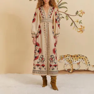 FARM RIO Cashew Mandala Cream Maxi Dress