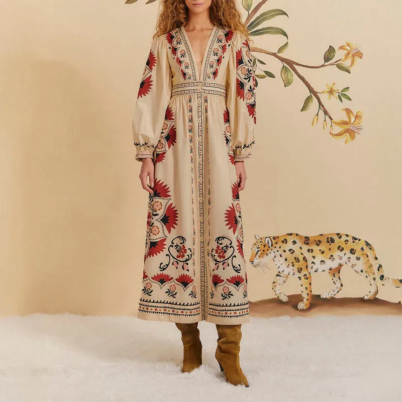 FARM RIO Cashew Mandala Cream Maxi Dress