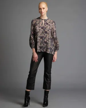 FATE BECKER NIGHTFEVER BOHO VOLUMINOUS SLEEVE TOP NAVY PAISLEY