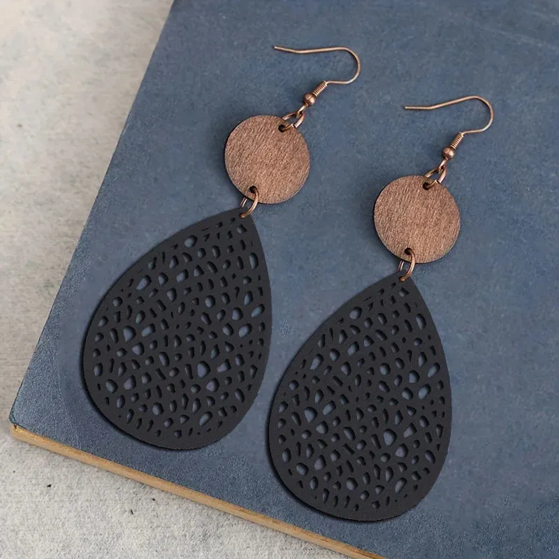 Faux Leather Bohemian Drop Earrings | Vintage Style | Women's Holiday Gift