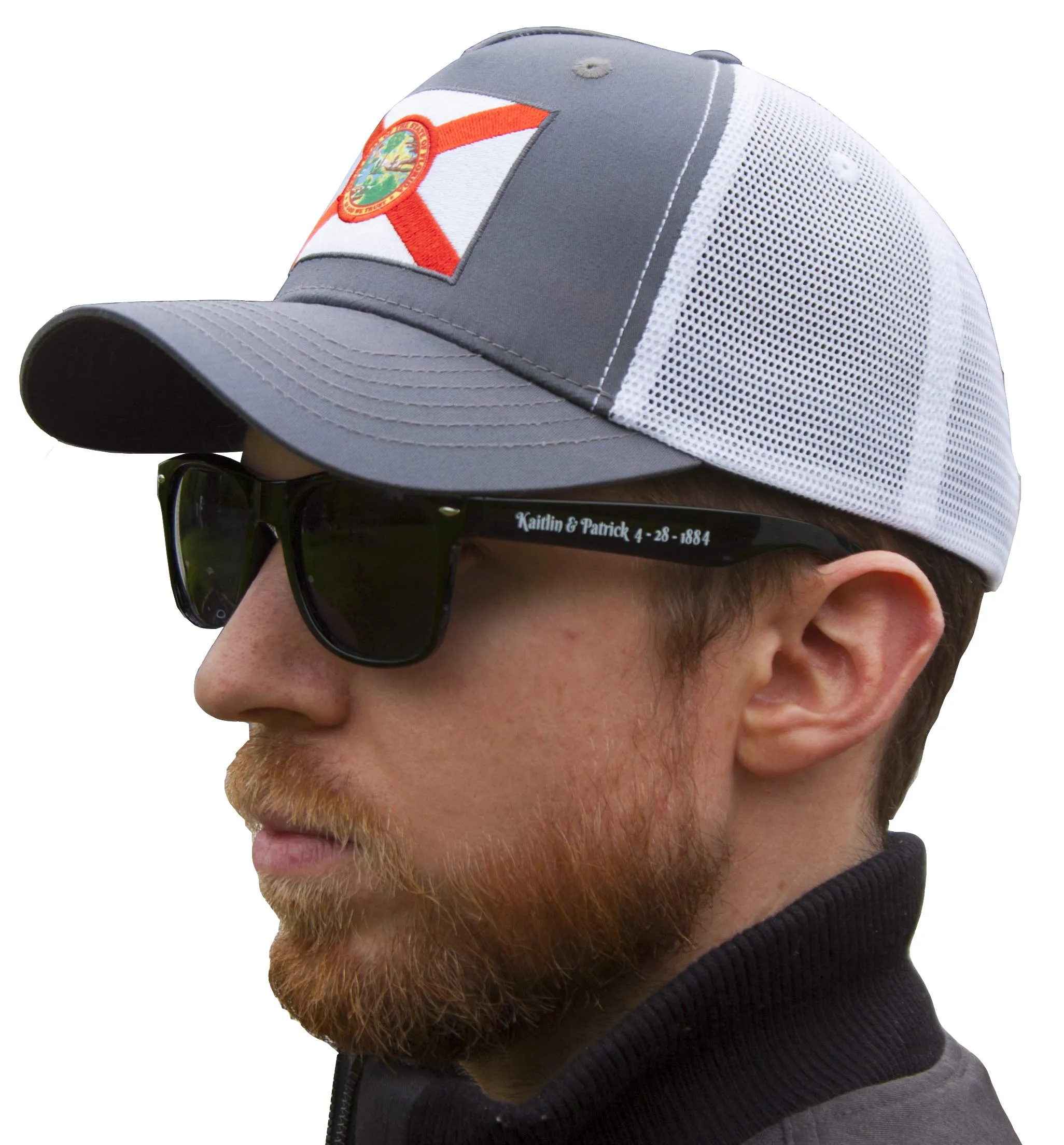 Florida Flag Trucker Baseball Snapback Hat (Grey White) - International Tie
