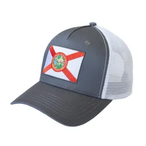 Florida Flag Trucker Baseball Snapback Hat (Grey White) - International Tie
