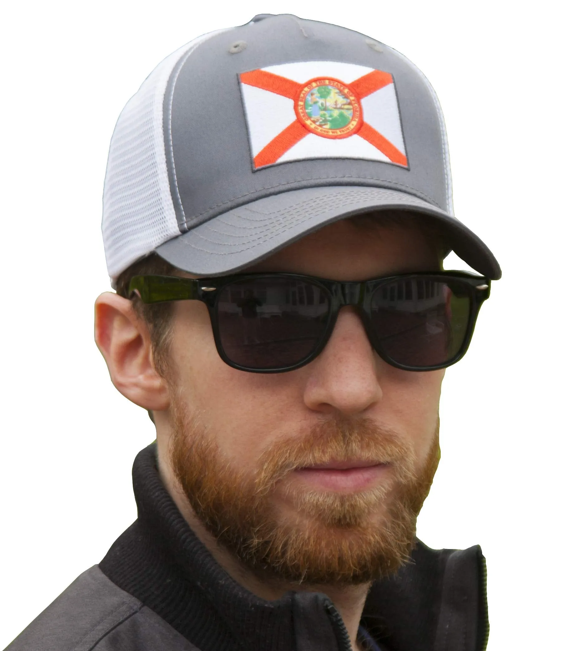 Florida Flag Trucker Baseball Snapback Hat (Grey White) - International Tie