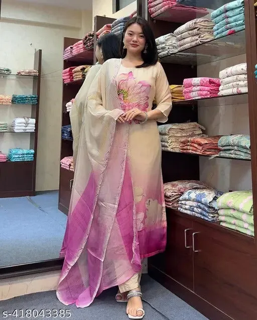 FRILLFIT : Cream Embroidered Kurta Set with Dupatta – Festive Ethnic Wear for Women (Copy)