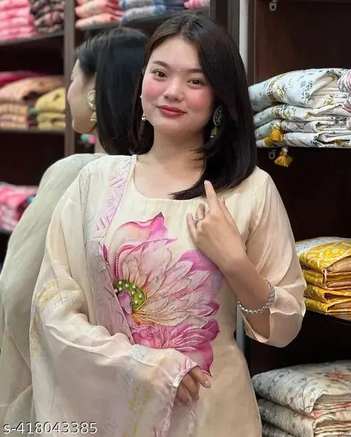 FRILLFIT : Cream Embroidered Kurta Set with Dupatta – Festive Ethnic Wear for Women (Copy)