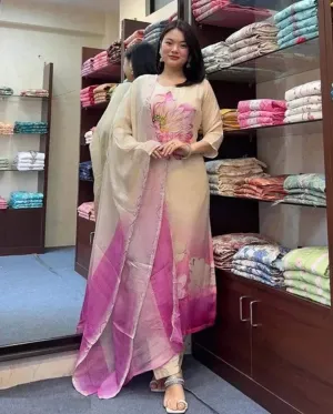 FRILLFIT : Cream Embroidered Kurta Set with Dupatta – Festive Ethnic Wear for Women (Copy)