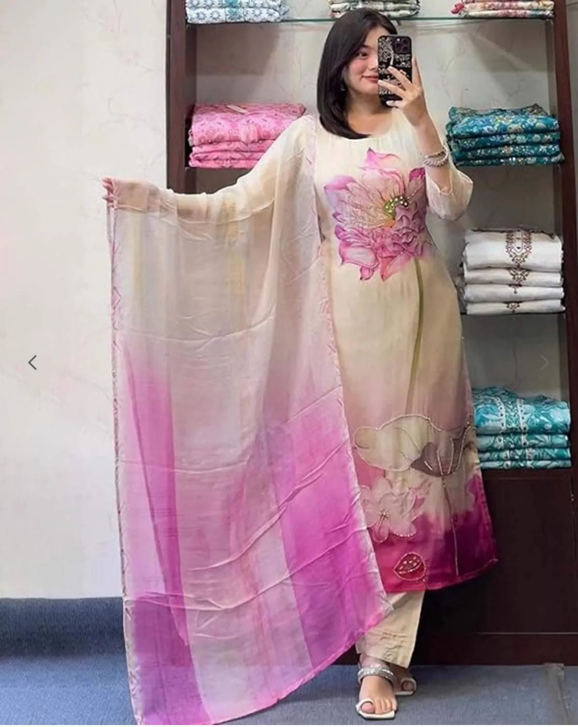 FRILLFIT : Cream Embroidered Kurta Set with Dupatta – Festive Ethnic Wear for Women (Copy)