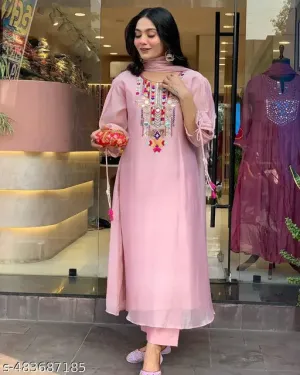FRILLFIT Pastel Pink Kurti Set – Perfect for Festive &amp; Casual Wear