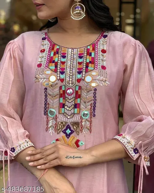 FRILLFIT Pastel Pink Kurti Set – Perfect for Festive &amp; Casual Wear
