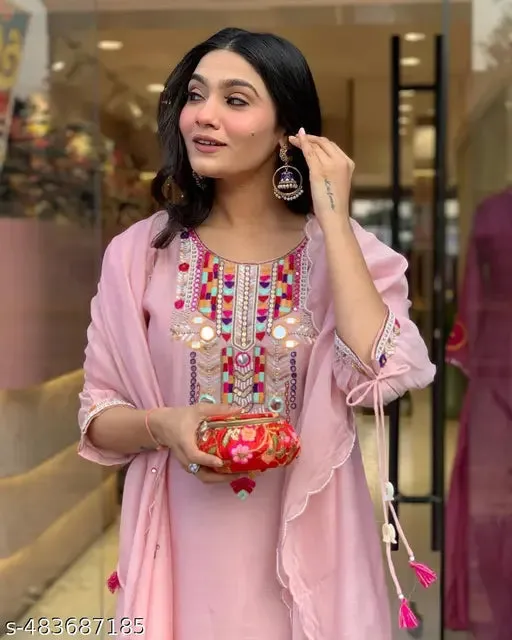 FRILLFIT Pastel Pink Kurti Set – Perfect for Festive &amp; Casual Wear